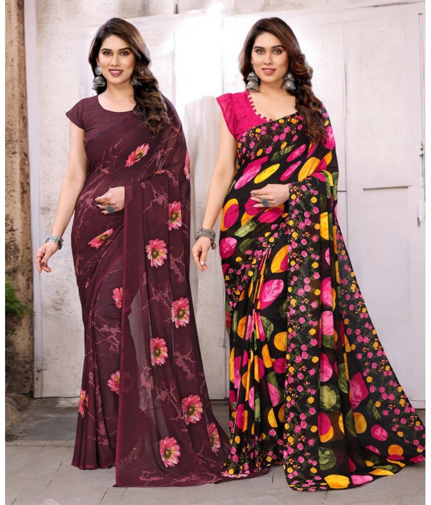     			TTH Georgette Printed Saree With Blouse Piece ( Multicolor , Pack of 2 )