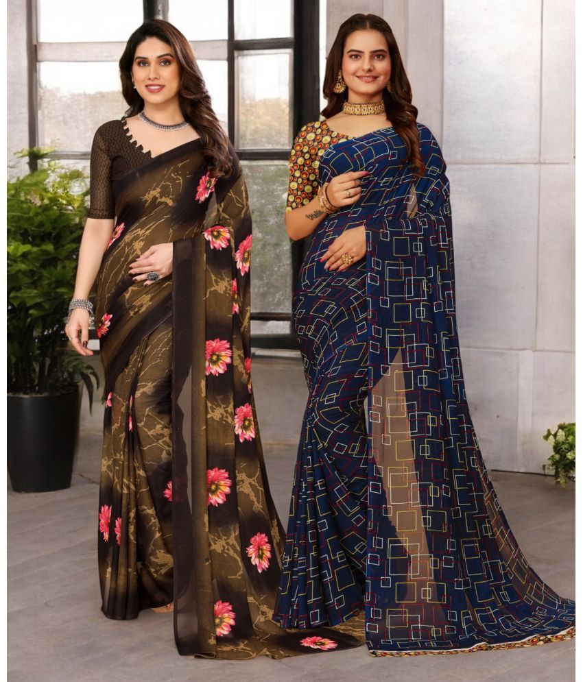     			TTH Georgette Printed Saree With Blouse Piece ( Multicolor , Pack of 2 )