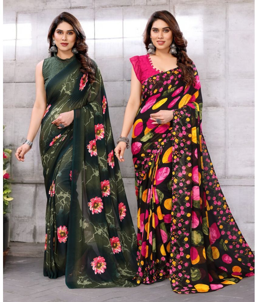     			TTH Georgette Printed Saree With Blouse Piece ( Multicolor , Pack of 2 )