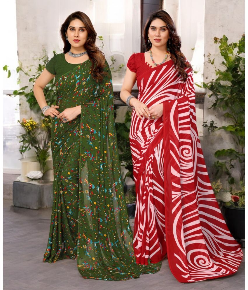     			TTH Georgette Printed Saree With Blouse Piece ( Multicolor , Pack of 2 )