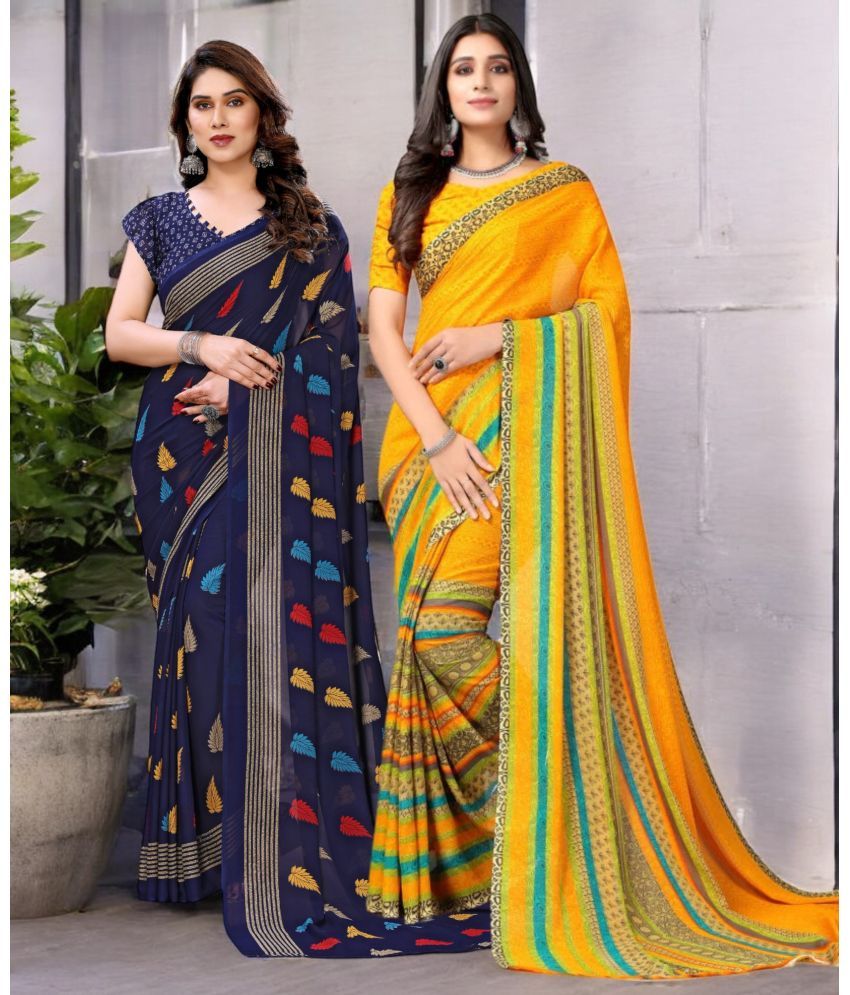     			TTH Georgette Printed Saree With Blouse Piece ( Multicolor , Pack of 2 )