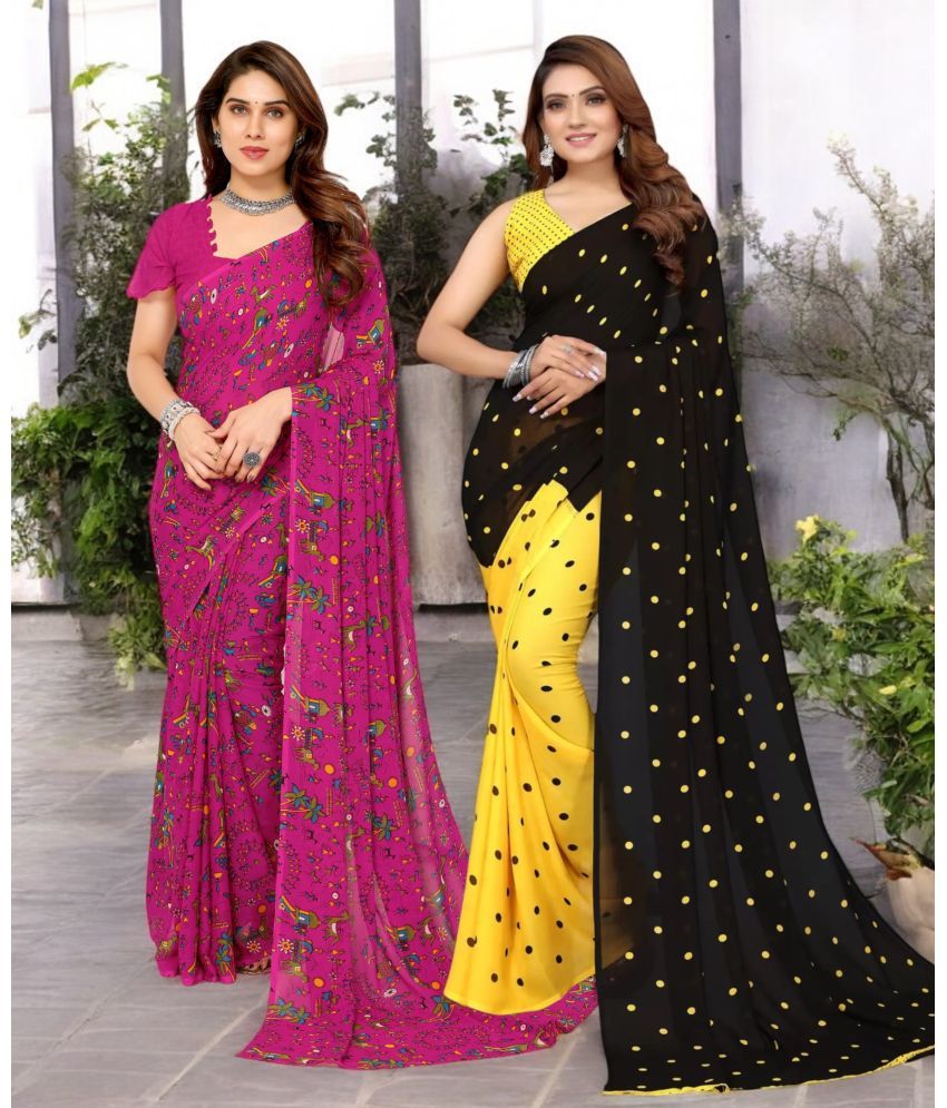     			TTH Georgette Printed Saree With Blouse Piece ( Multicolor , Pack of 2 )