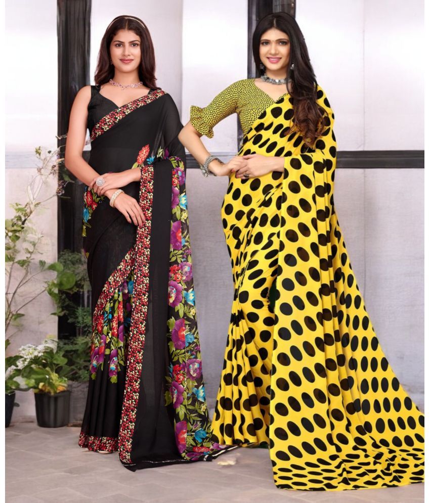     			TTH Georgette Printed Saree With Blouse Piece ( Multicolor , Pack of 2 )