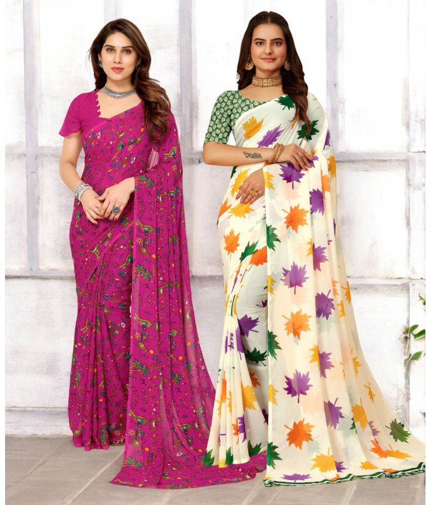     			TTH Georgette Printed Saree With Blouse Piece ( Multicolor , Pack of 2 )