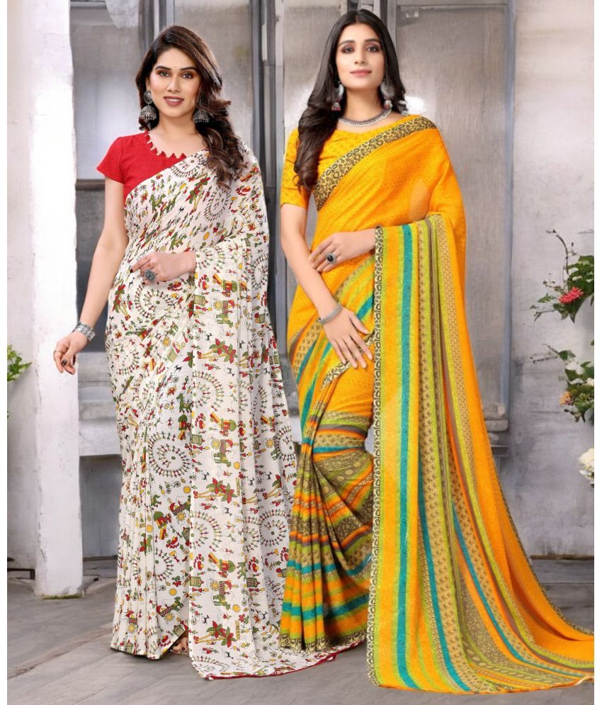     			TTH Georgette Printed Saree With Blouse Piece ( Multicolor , Pack of 2 )