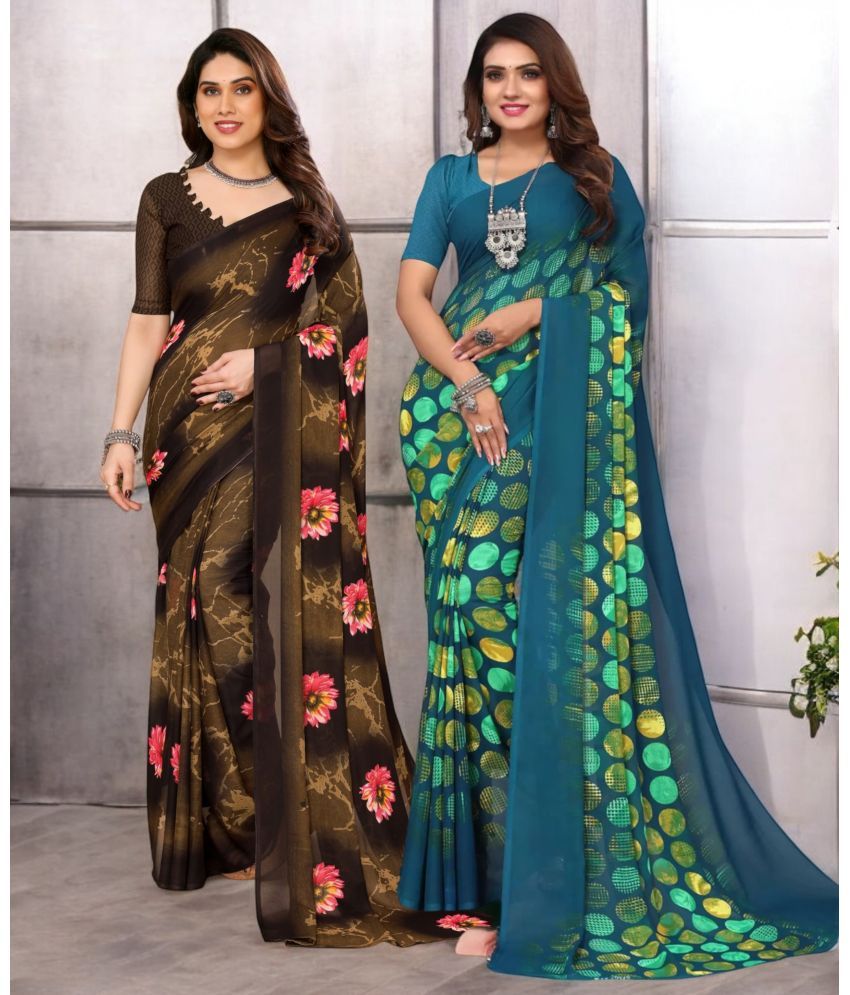     			TTH Georgette Printed Saree With Blouse Piece ( Multicolor , Pack of 2 )