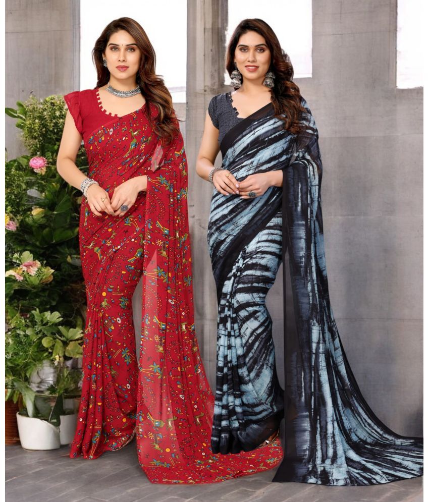     			TTH Georgette Printed Saree With Blouse Piece ( Multicolor , Pack of 2 )