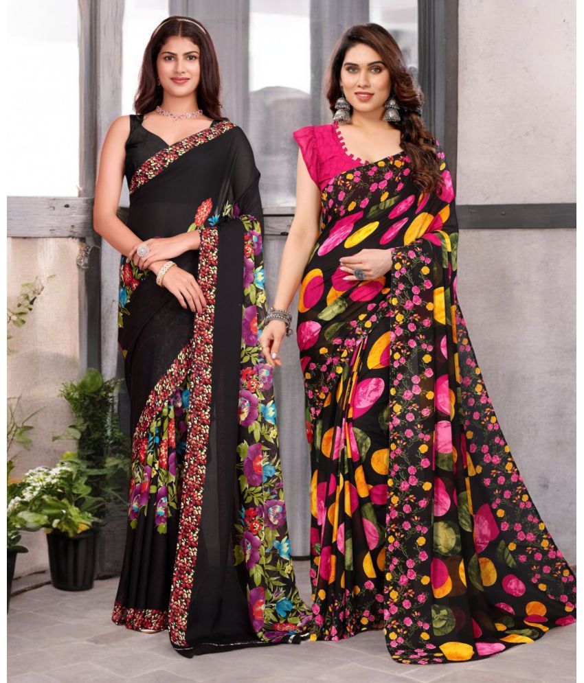     			TTH Georgette Printed Saree With Blouse Piece ( Multicolor , Pack of 2 )