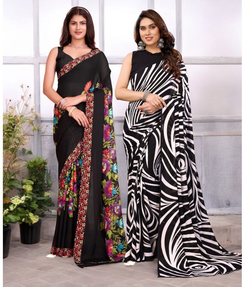     			TTH Georgette Printed Saree With Blouse Piece ( Multicolor , Pack of 2 )