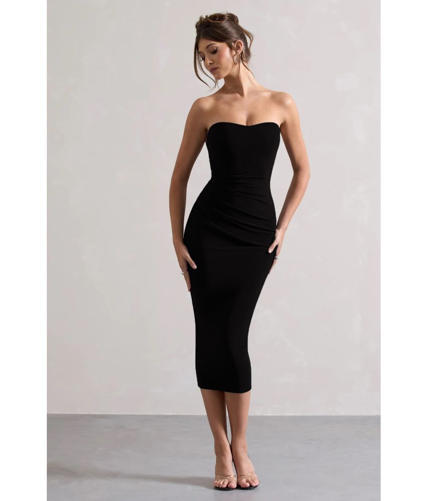     			Traquila Lycra Solid Midi Women's Bodycon Dress - Black ( Pack of 1 )