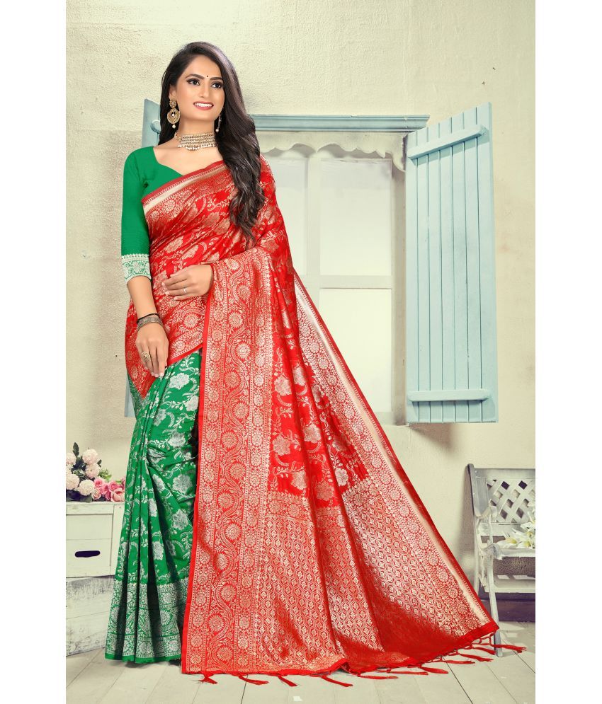     			VEDANT VASTRAM Art Silk Printed Saree With Blouse Piece ( Red , Pack of 1 )