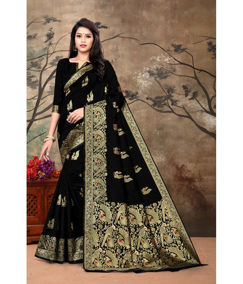     			VEDANT VASTRAM Art Silk Self Design Saree With Blouse Piece ( Black , Pack of 1 )