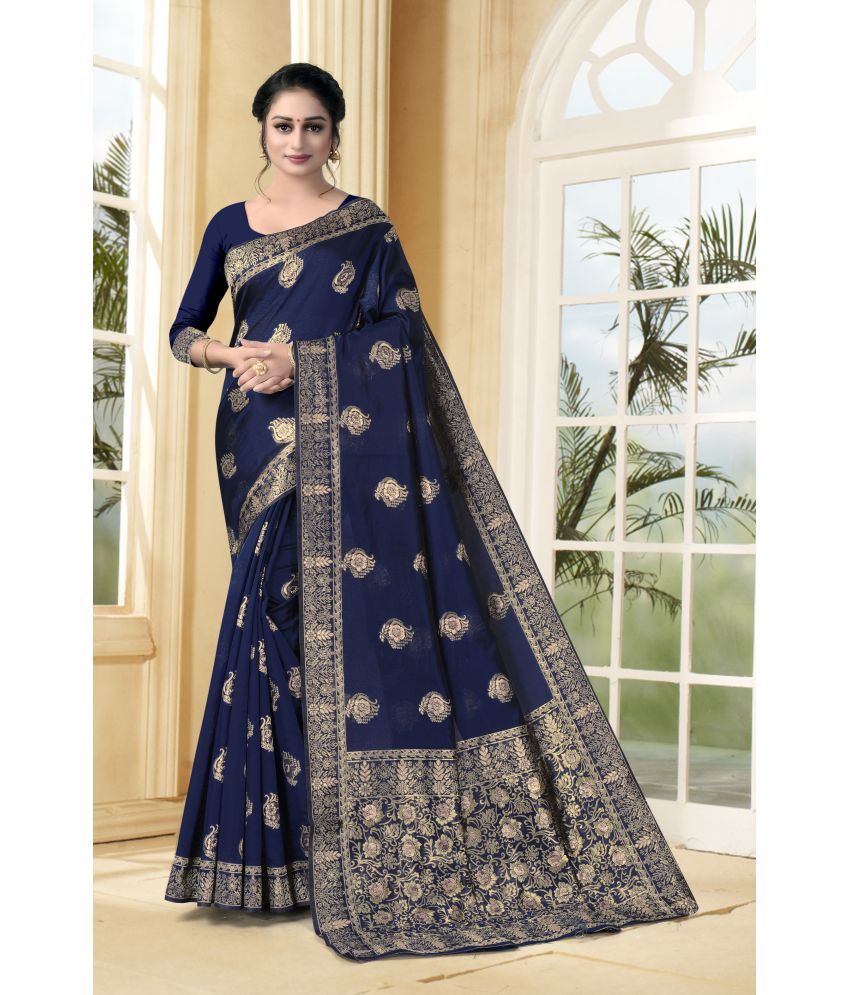     			VEDANT VASTRAM Art Silk Woven Saree With Blouse Piece ( Navy Blue , Pack of 1 )