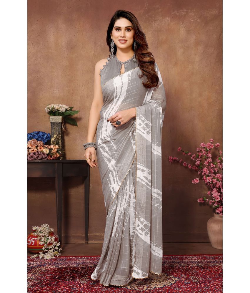     			VEDANT VASTRAM Georgette Printed Saree With Blouse Piece ( Grey , Pack of 1 )