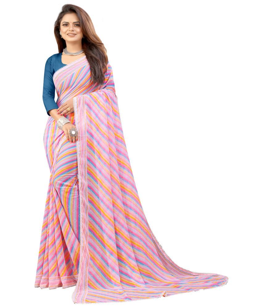     			VEDANT VASTRAM Georgette Printed Saree With Blouse Piece ( Pink , Pack of 1 )