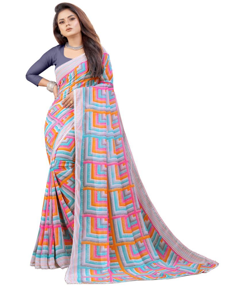     			VEDANT VASTRAM Georgette Printed Saree With Blouse Piece ( Grey , Pack of 1 )