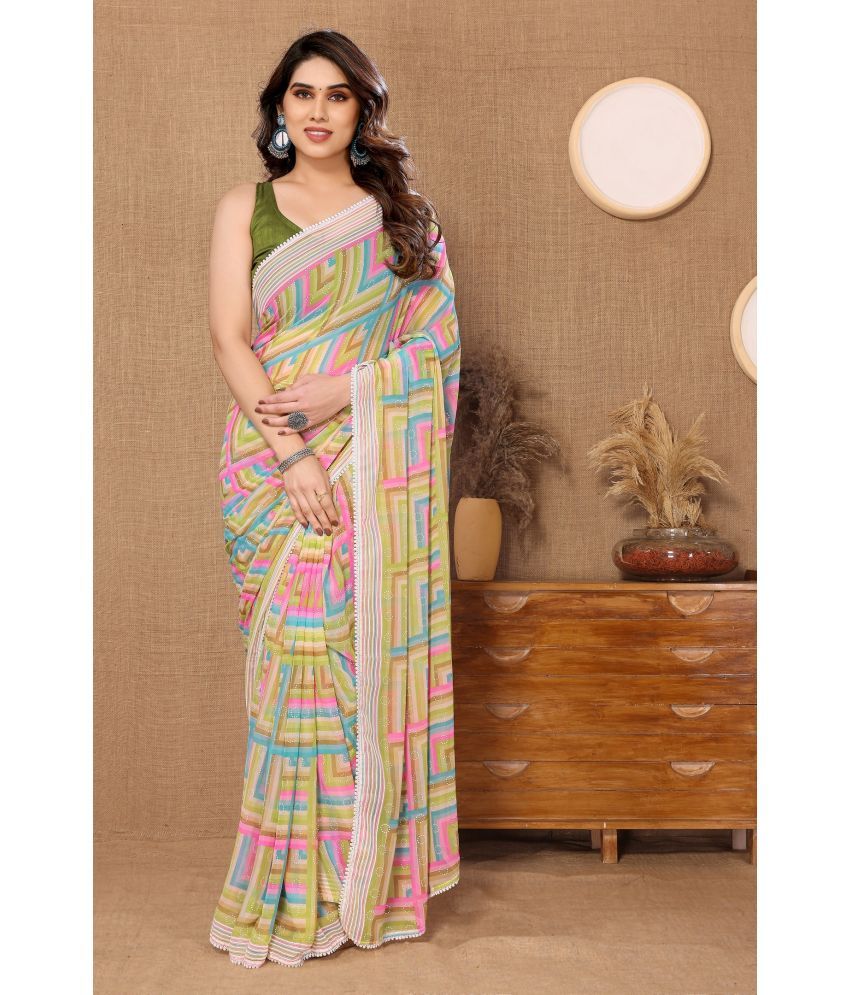     			VEDANT VASTRAM Georgette Printed Saree With Blouse Piece ( Green , Pack of 1 )