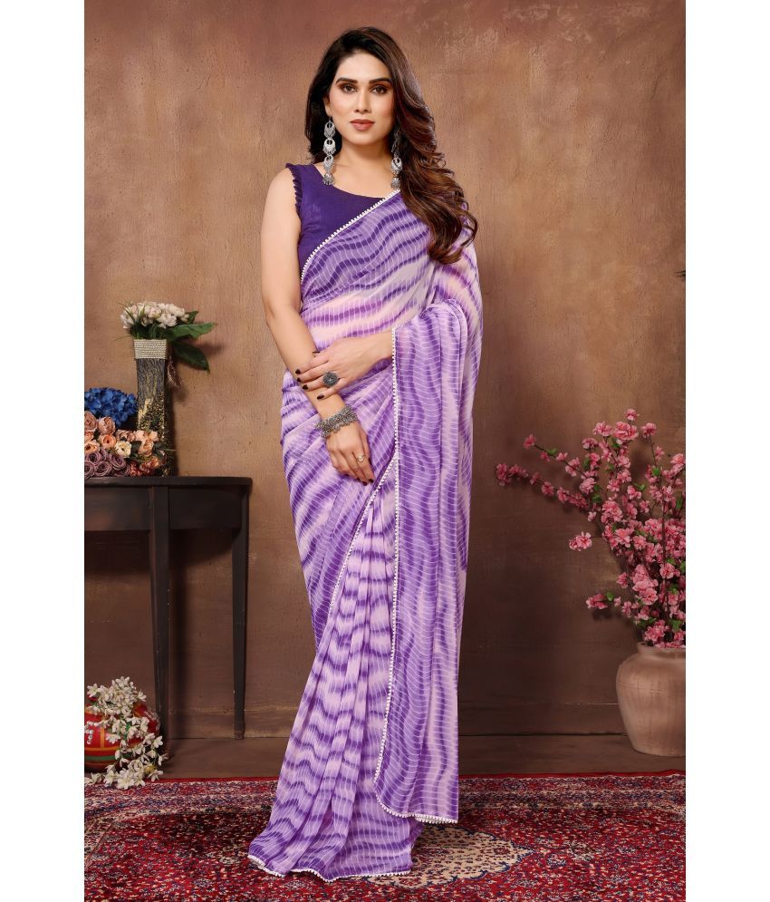     			VEDANT VASTRAM Georgette Printed Saree With Blouse Piece ( Purple , Pack of 1 )