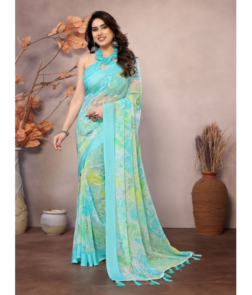     			VEDANT VASTRAM Georgette Printed Saree With Blouse Piece ( Light Blue , Pack of 1 )