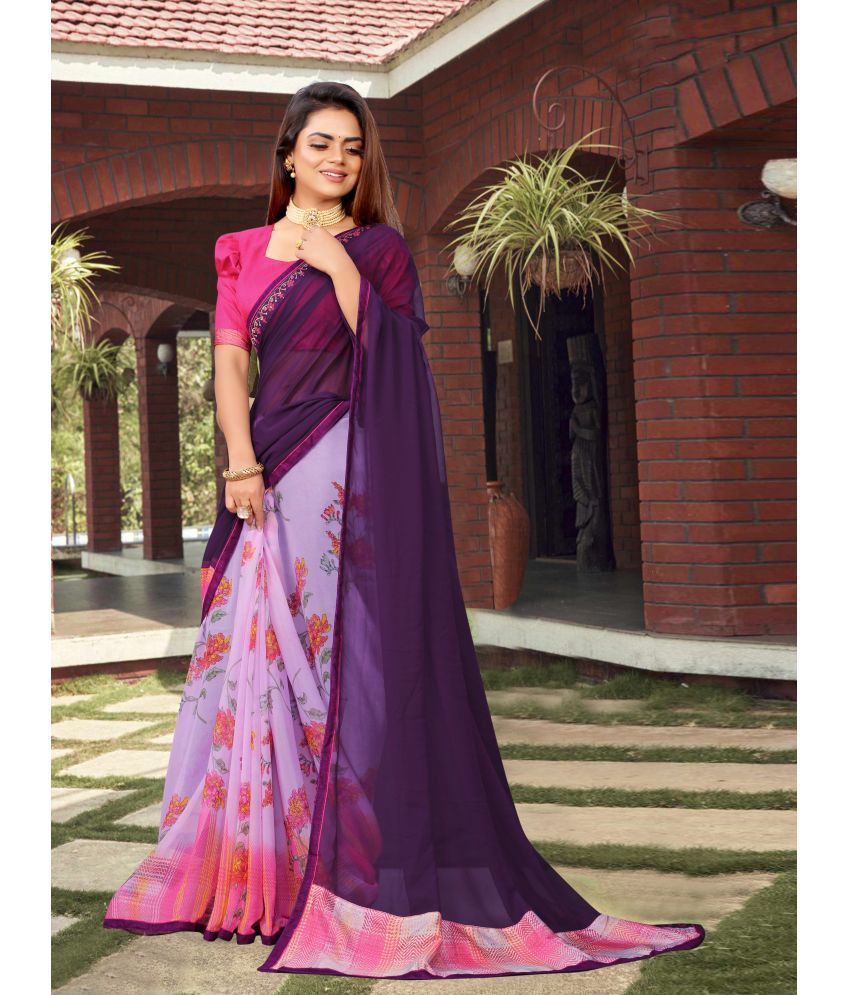     			VEDANT VASTRAM Georgette Printed Saree With Blouse Piece ( Purple , Pack of 1 )