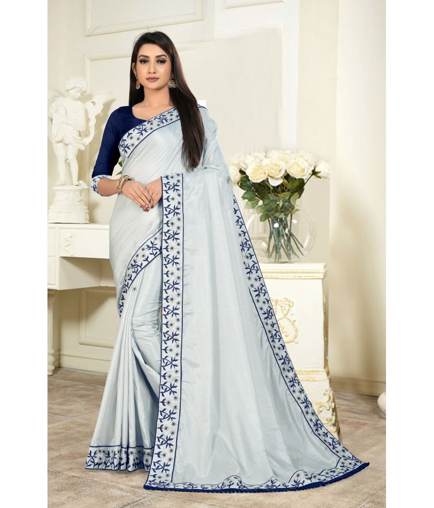     			VEDANT VASTRAM Silk Blend Embroidered Saree With Blouse Piece ( Grey , Pack of 1 )