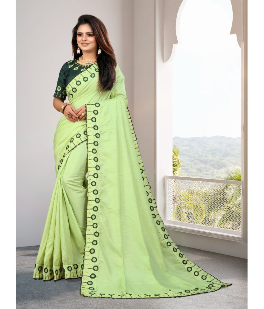     			VEDANT VASTRAM Silk Blend Embroidered Saree With Blouse Piece ( Light Green , Pack of 1 )