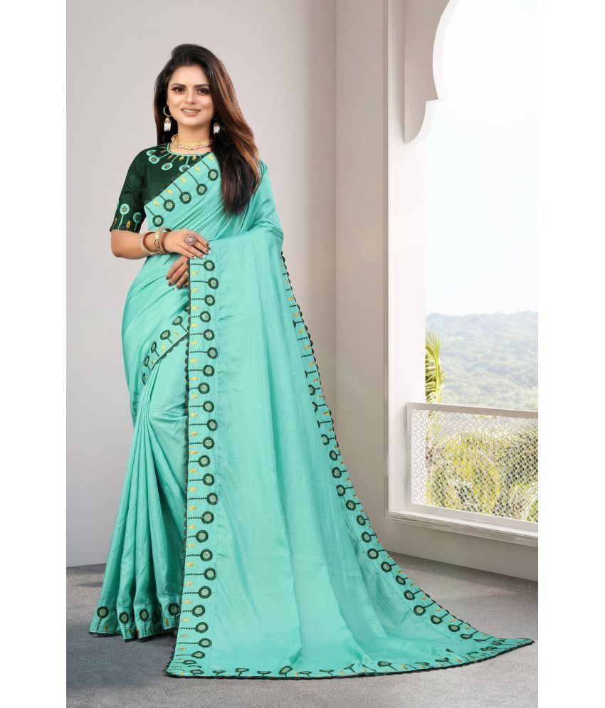     			VEDANT VASTRAM Silk Blend Embroidered Saree With Blouse Piece ( Light Blue , Pack of 1 )