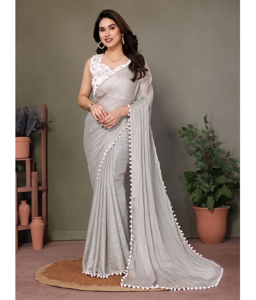     			VEDANT VASTRAM Silk Blend Self Design Saree With Blouse Piece ( Grey , Pack of 1 )