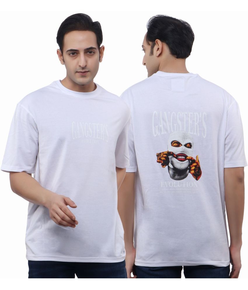     			WILD ELEPHANT Cotton Blend Oversized Fit Printed 3/4th Sleeves Men's Round T-Shirt - White ( Pack of 1 )