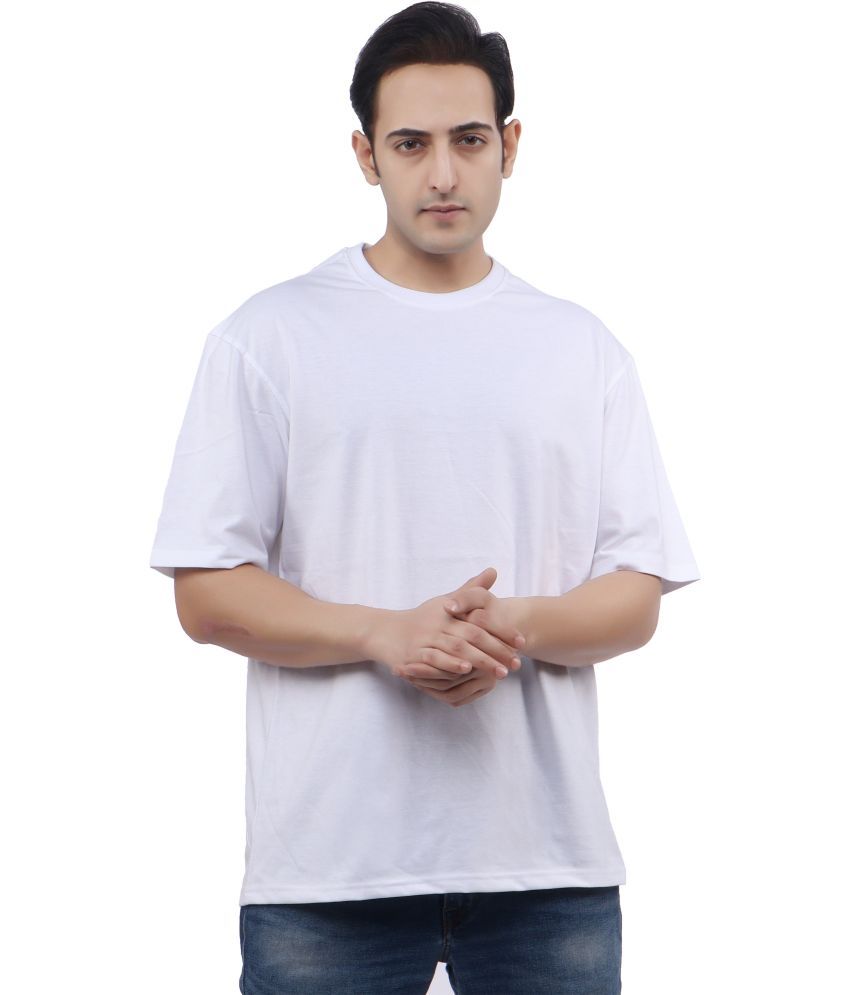     			WILD ELEPHANT Cotton Blend Oversized Fit Solid Half Sleeves Men's Round T-Shirt - White ( Pack of 1 )