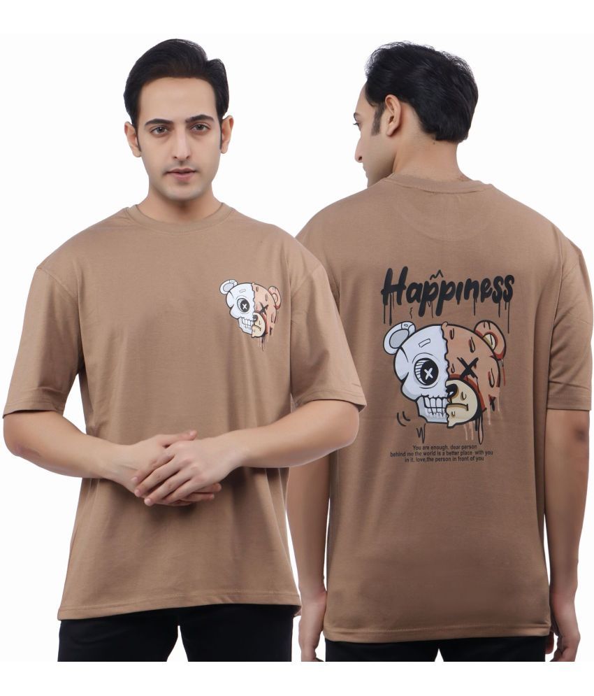     			WILD ELEPHANT Cotton Blend Oversized Fit Printed Half Sleeves Men's Round T-Shirt - Beige ( Pack of 1 )