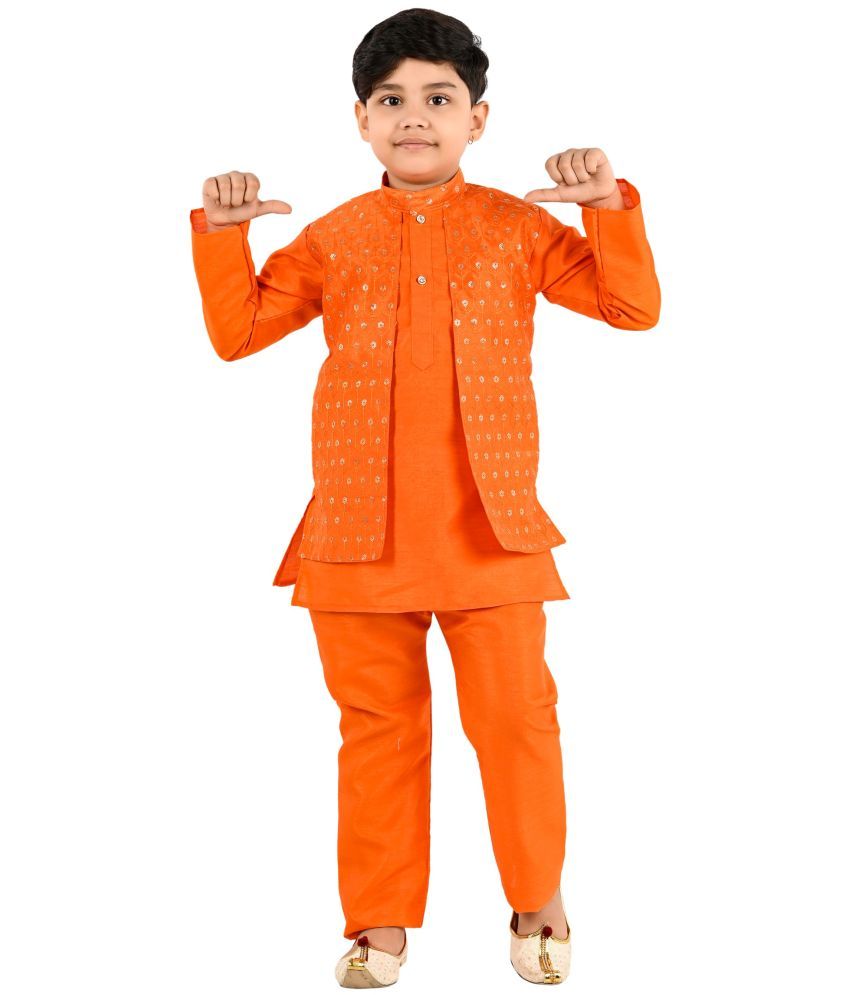     			s muktar garments Baby Boys Cotton Blend Sequined - Pattern Kurta Pyjama Set ( Orange , Pack of 1 )