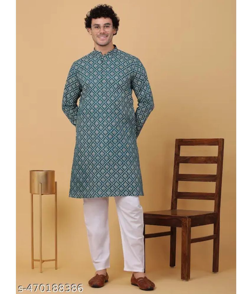     			vesta exports Dark Green Cotton Regular Fit Men's Kurta Pyjama Set ( Pack of 1 )