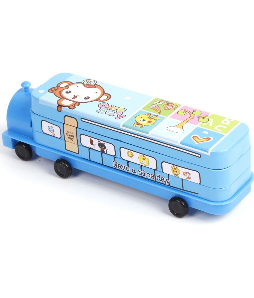     			3Mads  School Bus Theme Blue Sharpener &  Geometry Box