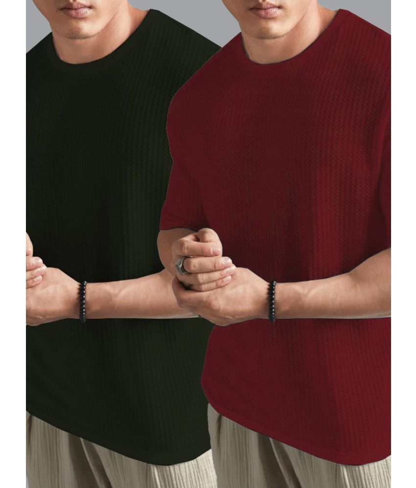     			ADORATE Cotton Blend Regular Fit Solid Half Sleeves Men's Round T-Shirt - Maroon ( Pack of 2 )