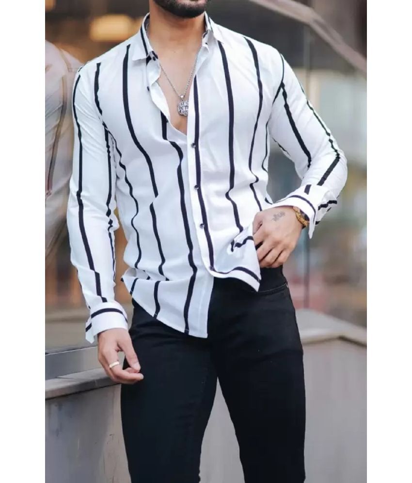     			ARZ Poly Cotton Regular Fit Striped Full Sleeves Men's Casual Shirt - White ( Pack of 1 )