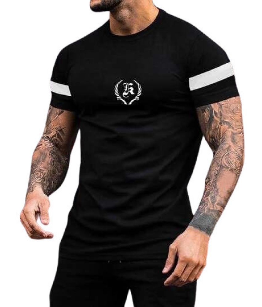     			Garimaknitwear Cotton Blend Regular Fit Striped Half Sleeves Men's Round T-Shirt - Black ( Pack of 1 )