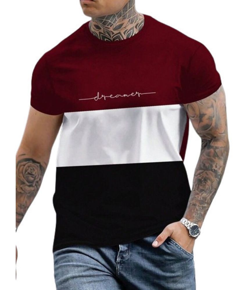     			Garimaknitwear Cotton Blend Regular Fit Colorblock Half Sleeves Men's Round T-Shirt - Maroon ( Pack of 1 )