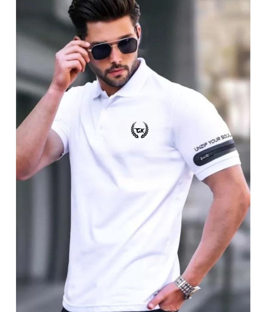     			Garimaknitwear Pack of 1 Cotton Blend Regular Fit Solid Half Sleeves Men's Polo T Shirt ( White )