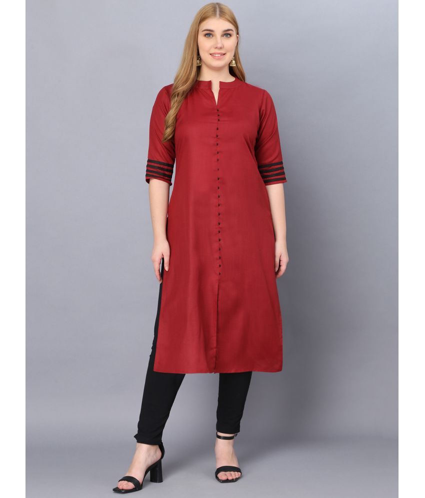     			Hetsa Pack of 1 Cotton Blend Solid A-line Women's Kurti - ( Maroon )