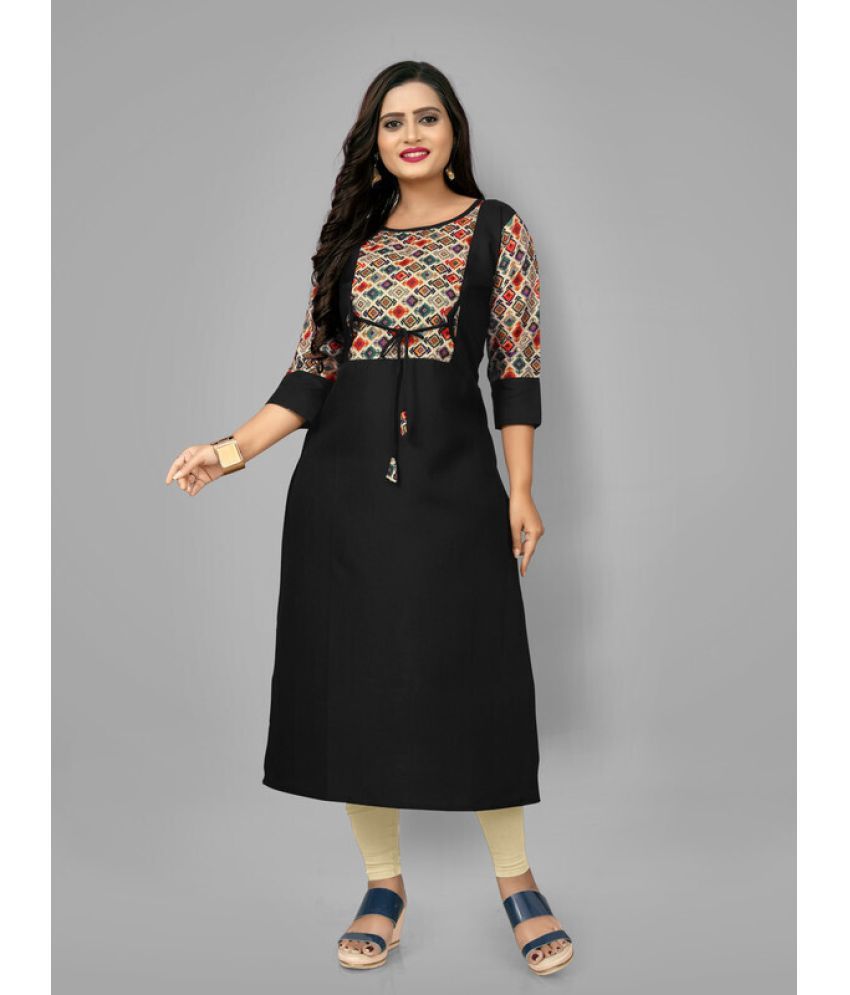     			Hetsa Pack of 1 Cotton Blend Printed A-line Women's Kurti - ( Black )