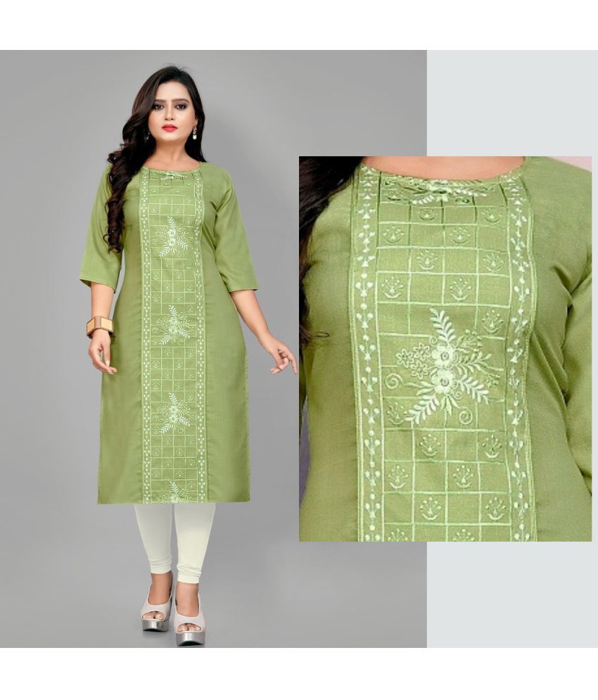     			Hetsa Pack of 1 Cotton Blend Embroidered A-line Women's Kurti - ( Light Green )