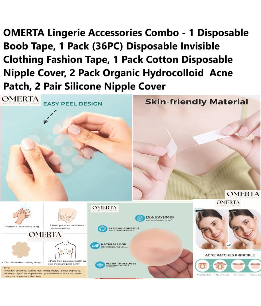     			Omerta Best Quality Cheapest 180 PC Hydrocolloid Overnight Acne Pimple Patch Reduces Excess Oil & Silicone Nipple Cover For Women (2 Pair) & Pack of Disposable Cotto Nipple Cover (1 Pack), Invisible Fashion Cloth Tape  (Pack of 36 PC)