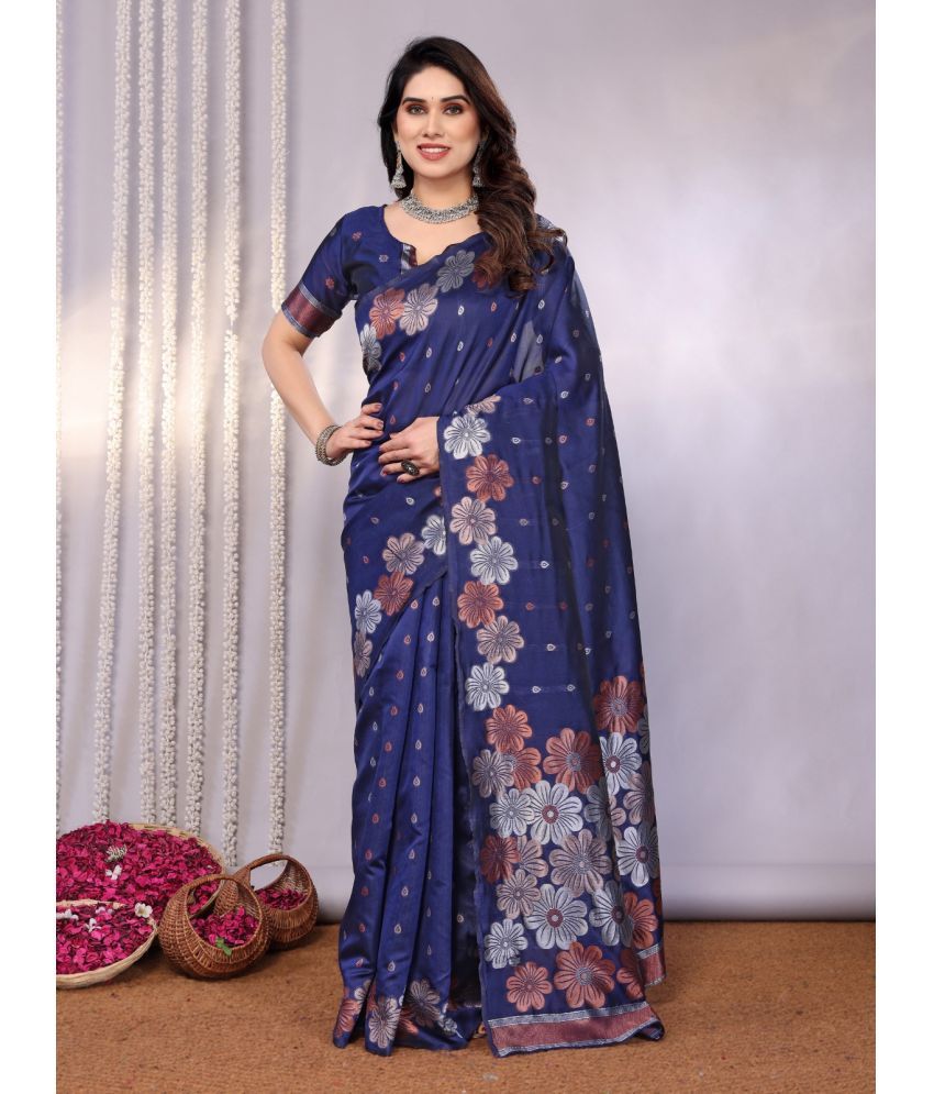     			SARIK  FASHION Banarasi Silk Woven Saree With Blouse Piece ( Blue , Pack of 1 )