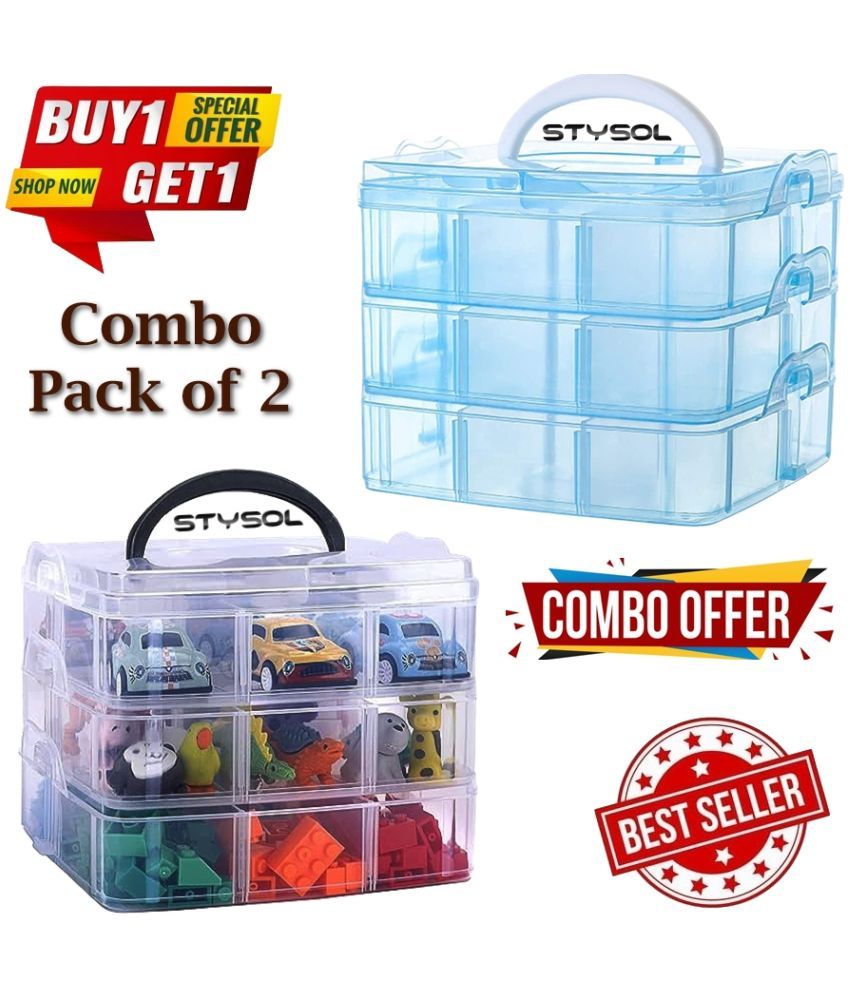     			Stysol 18 Grid 2 Pcs Multipurpose 18 Compartment Grid Storage Box For Jewellery, Cosmetic Items, Earrings