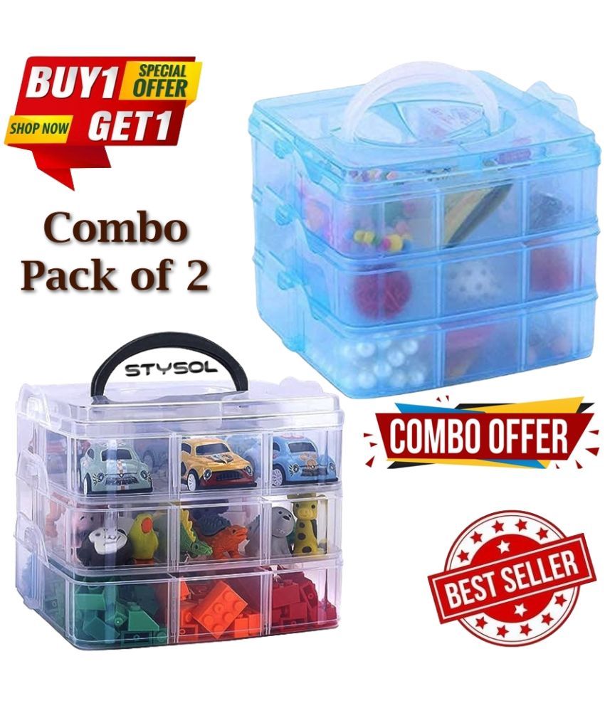     			Stysol (Pack Of 2) 18 Grids Clear Plastic Organizer Box Storage Container Jewelry Box with Adjustable Dividers for Beads Art DIY Crafts Jewelry Fishing Tackles