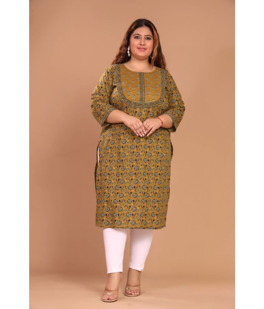     			Swasti Pack of 1 Cotton Printed Straight Women's Kurti - ( Yellow )