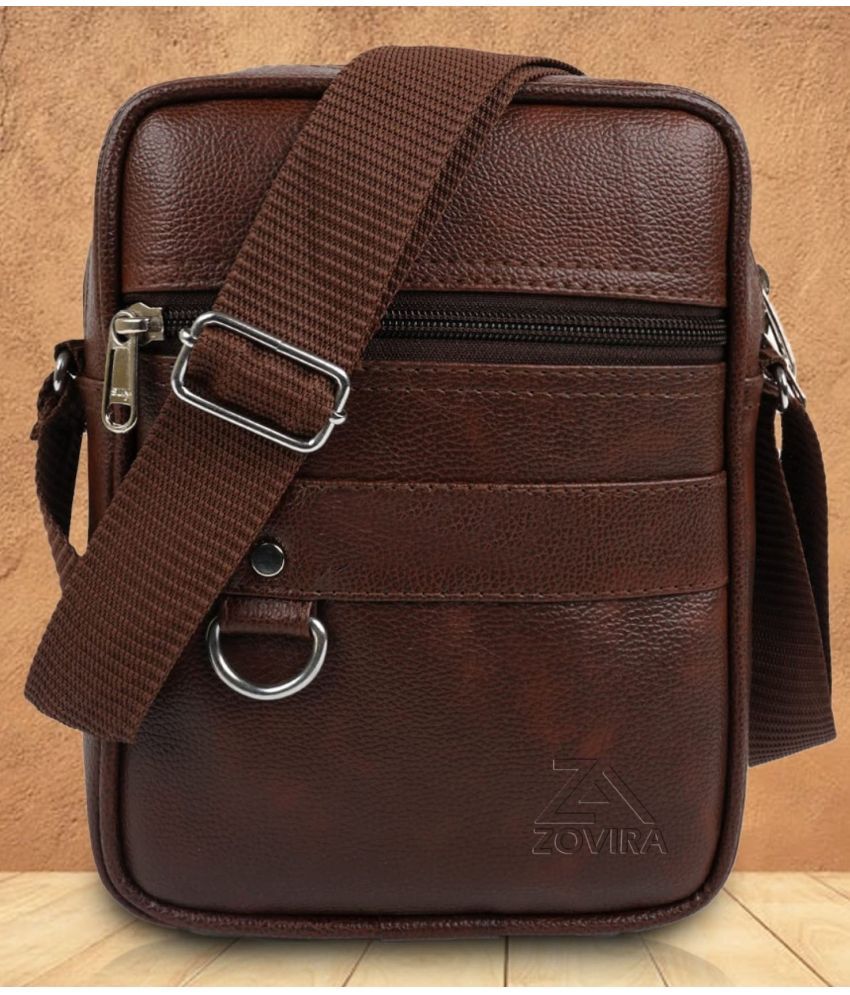     			Zovira Brown Solid Messenger Bag