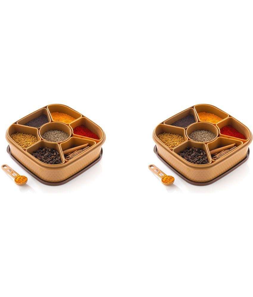     			omortex Plastic Brown Spice Container ( Set of 2 )