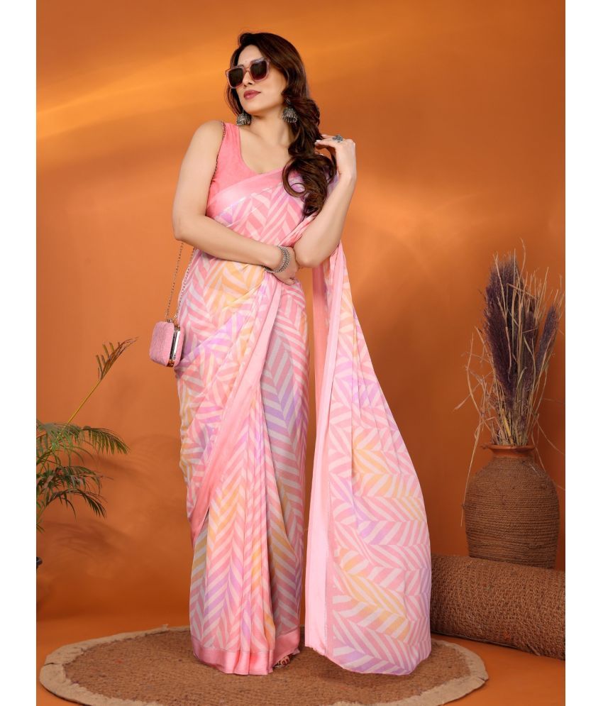     			BLEESBURY Chiffon Printed Saree With Blouse Piece ( Pink , Pack of 1 )